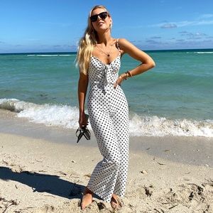 Caution To The Wind White Polka Dot Jumpsuit